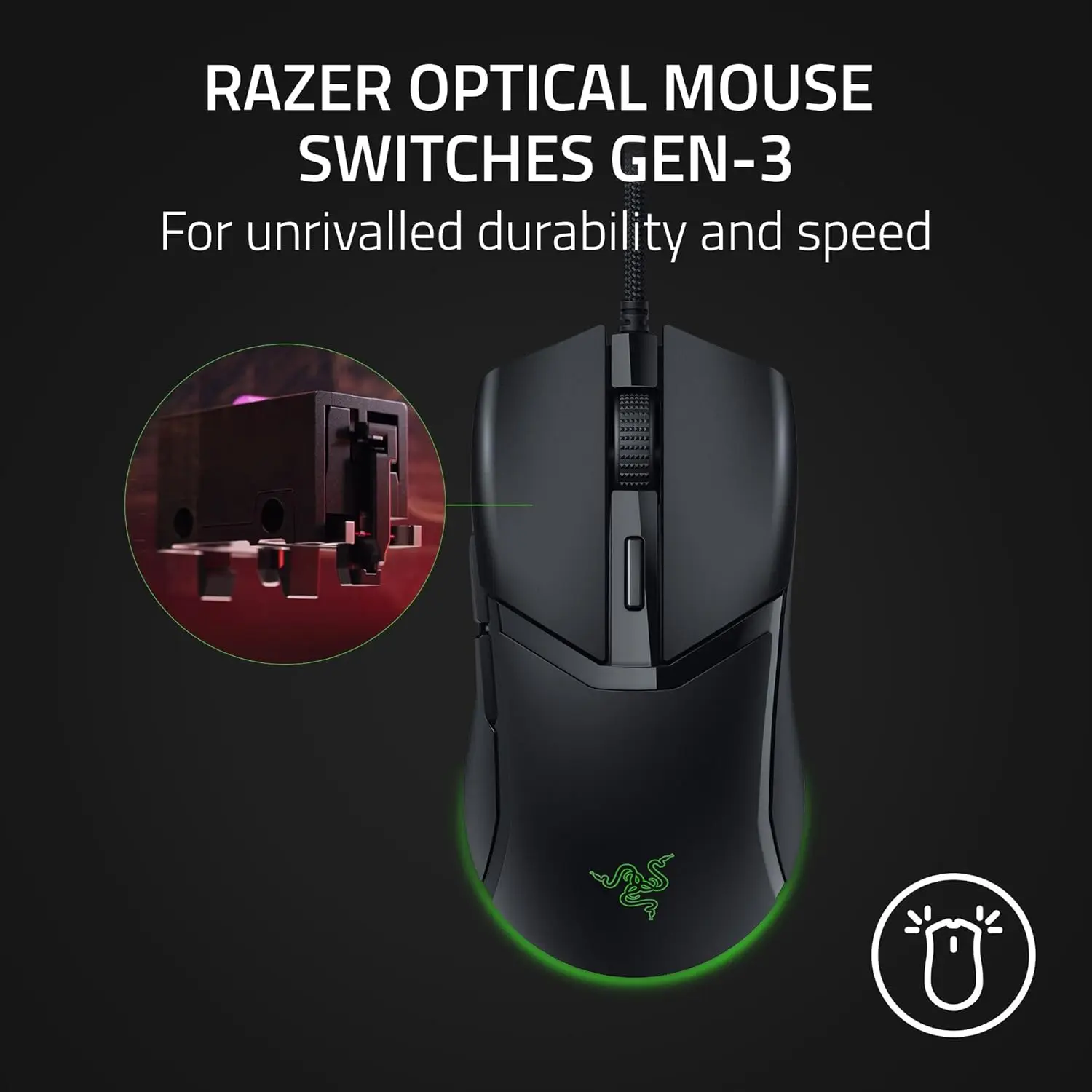 기존 Razer Cobra 58g 경량 유선 게임용 마우스 광 마우스 스위치 Gen-3 Chroma 조명(그라디언트 언더글로우 포함)