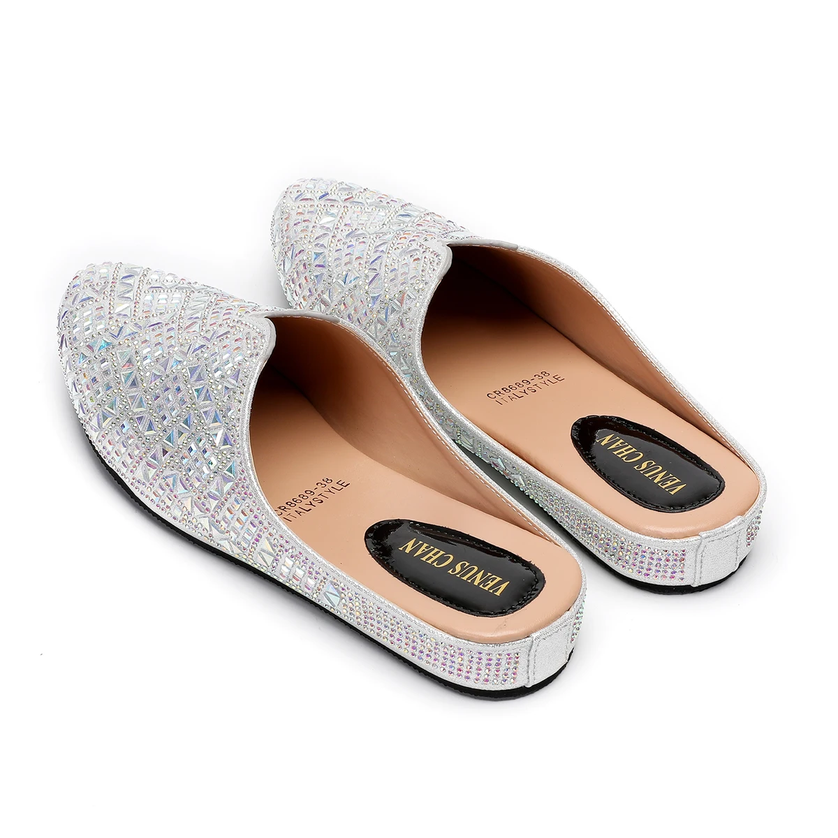 2025 Latest Design Nigeria Silver Color Half Shoes Elegant Flat Shoes for Woman Fashion Comfortable Party Slippers — view 2