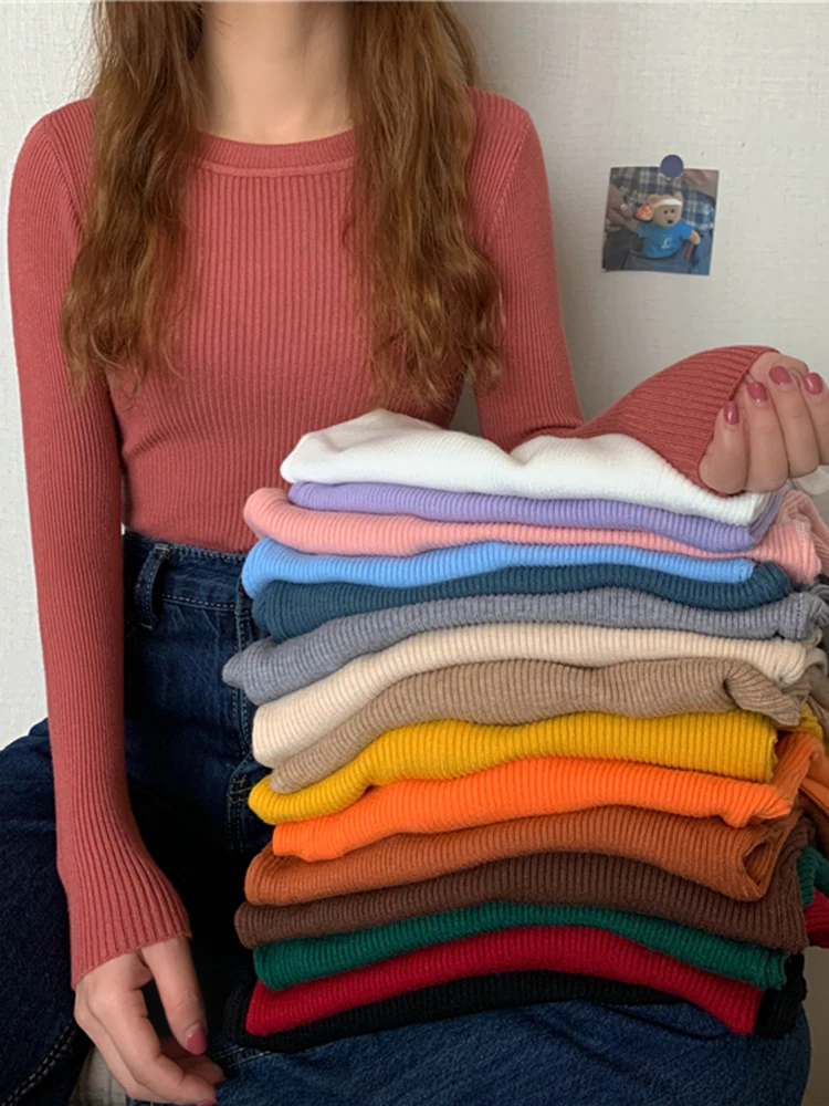 سترة نسائية جديدة لعام 2025 بلوفر بأكمام طويلة للخريف والشتاء سترة أساسية على الموضة برقبة دائرية سترة نسائية شتوية محبوكة متينة