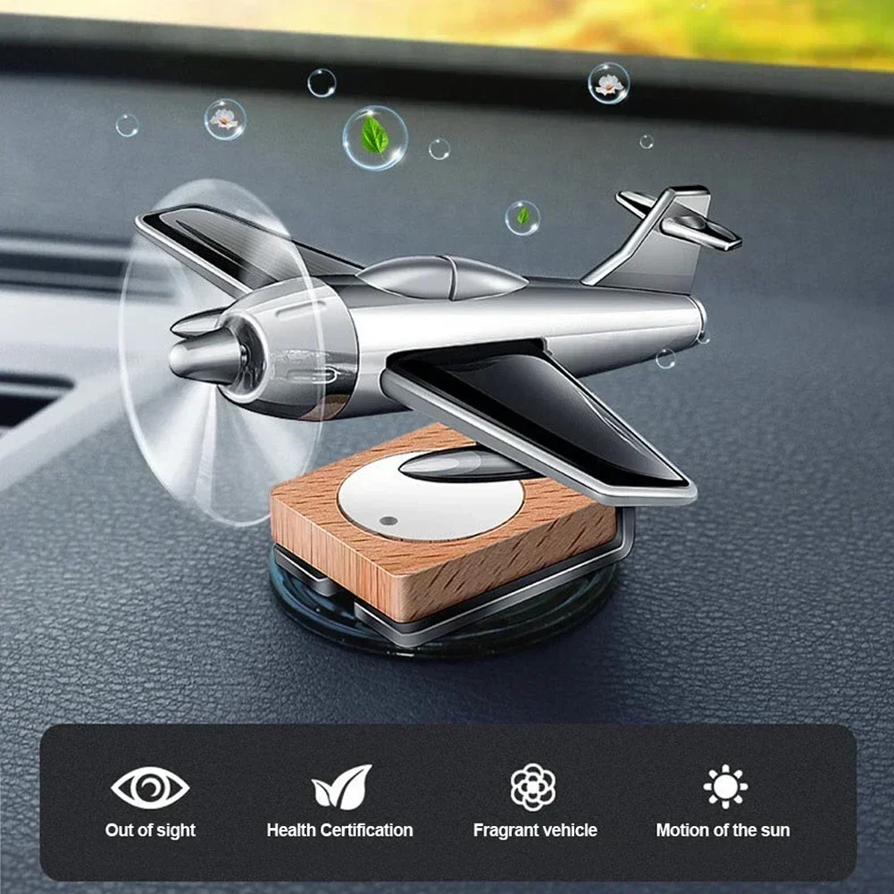 Car Essential Oil Diffuser Solar Airplane Air Freshener Wooden Base Fragrance Aromatherapy Diffuser Ornaments Auto Accessories