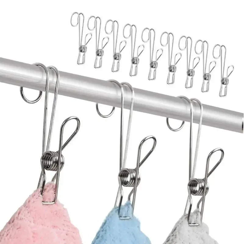 Long Tail Hook Clips Clothes Pins Stainless Steel Hanger Clips Closet Hooks Bag Clip Peg for Laundry Outdoor Kitchen 6Pcs clothes hanger storage hanger storage hanger hook windproof clothespins