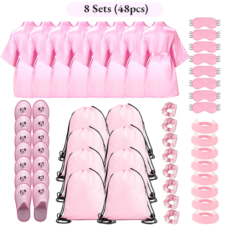 Set 12 Accappatoi Kimono In Raso Rosa Per Bambine E Ragazze - Con Fascine Pile - Taglia 8-14 Anni, Per Feste Compleanno E Pigiama Party - 3