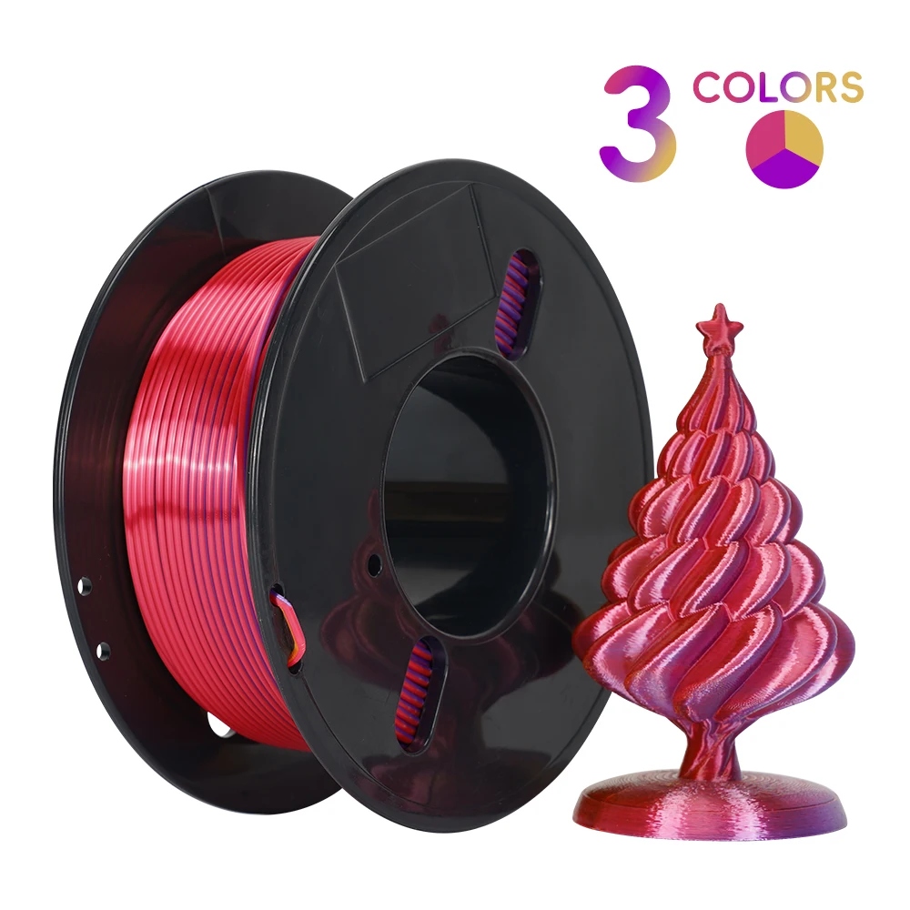 200g pla tricolor dupla cor seda pla impressora 3d filamento impressão 3d material plástico 1.75mm carretel sem bolha multicolorido