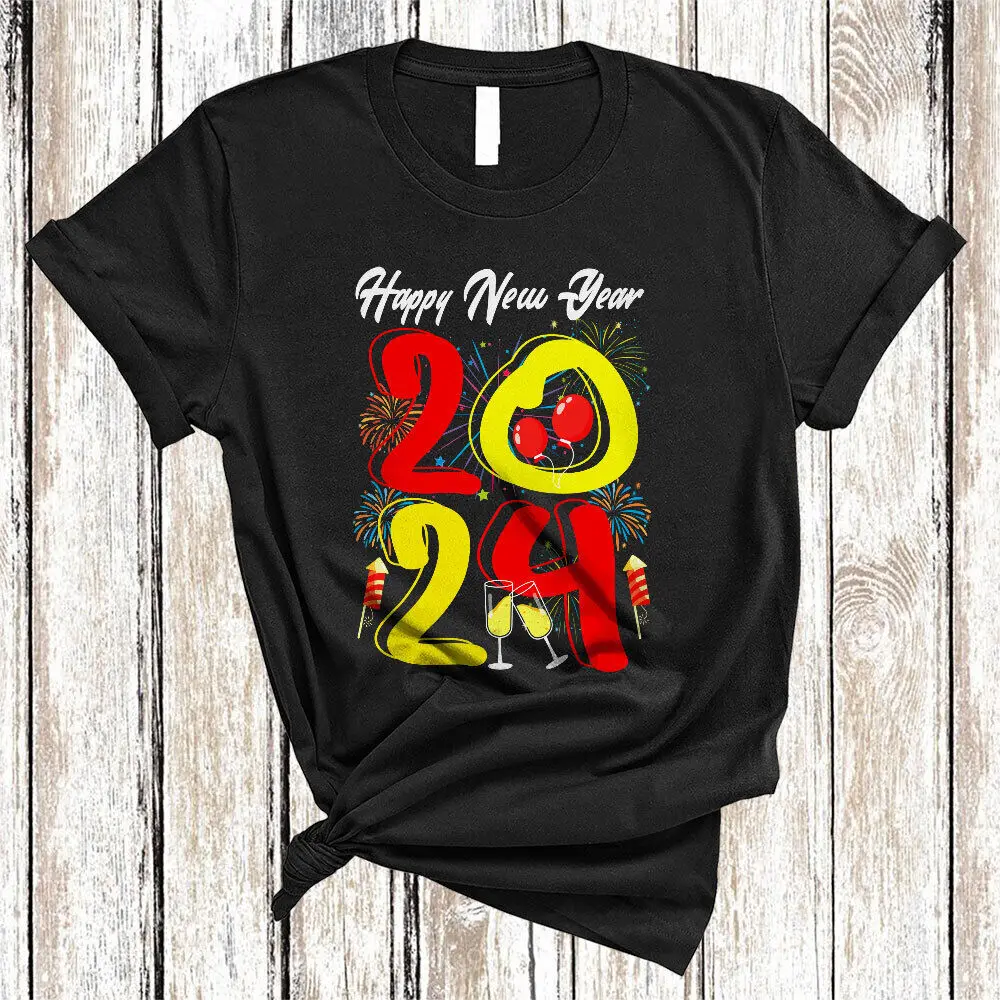Happy New Year 2024, Joyful Colorful New Year Matching Family, T-Shirt Fuochi D'Artificio