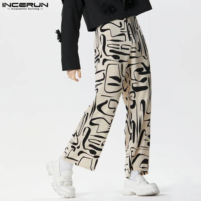 

INCERUN 2024 American Style New Men's Trousers Printing Pattern All-match Pantalons Casual Hot Selling Wide Leg Long Pants S-5XL