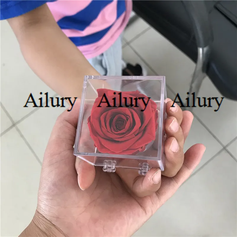 Small Colorful Red Artifical Preserved Rose Transparent Square Acrylic Flower Box 5Cm Cute Wedding Gift Valentine's Day Present ornament crafts miniature figurines resin ornaments miniature ornament craft supplies resin crafts artificial flower toys