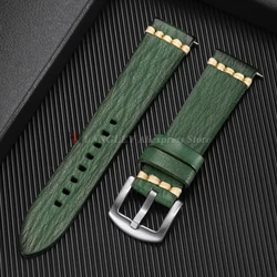 Handcrafted Vintage Italian Leather Watch Strap with Stitching Details - 22mm (Green)