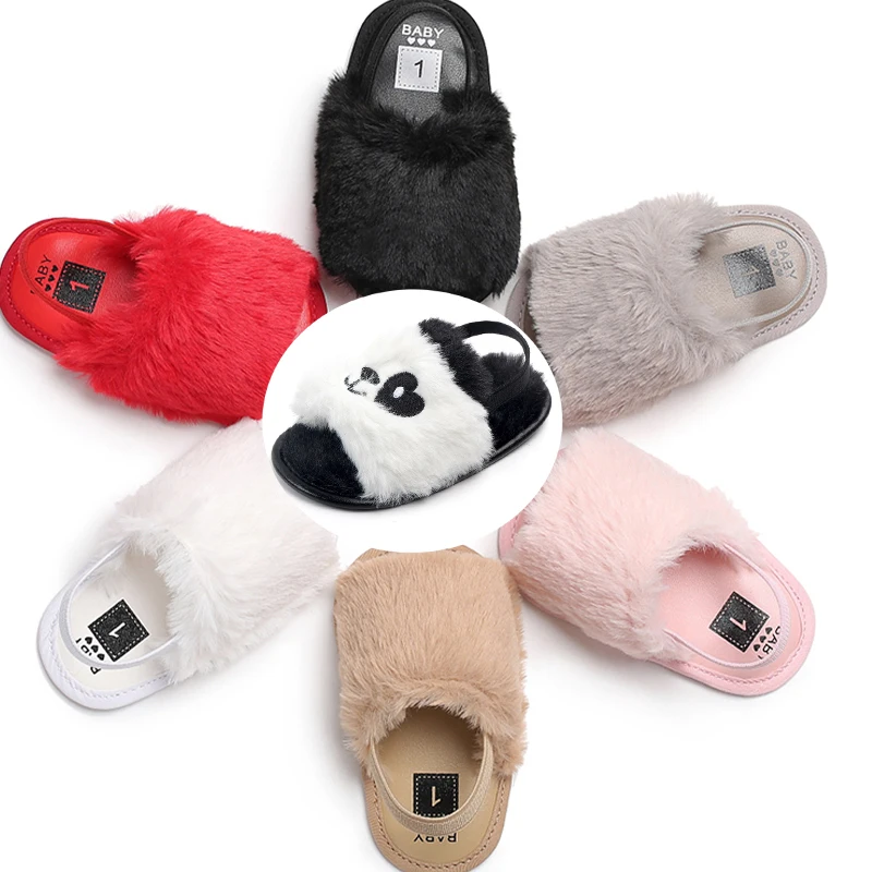 Baby Girls Shoes Newborn Soft Sole Baby Shoes Children Furry Elastic Antiskid Slippers Kids Fur Slides With Strap Walker Shoes pink beige children princess girls shoes kids single shoes soft sole embroidery flowers chaussure enfant fille 1 2 3 4 5 6 13t