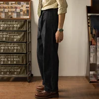 Red Tornado Double Pleated Wide Leg Denim Trousers Vintage Style Pants For Men 2