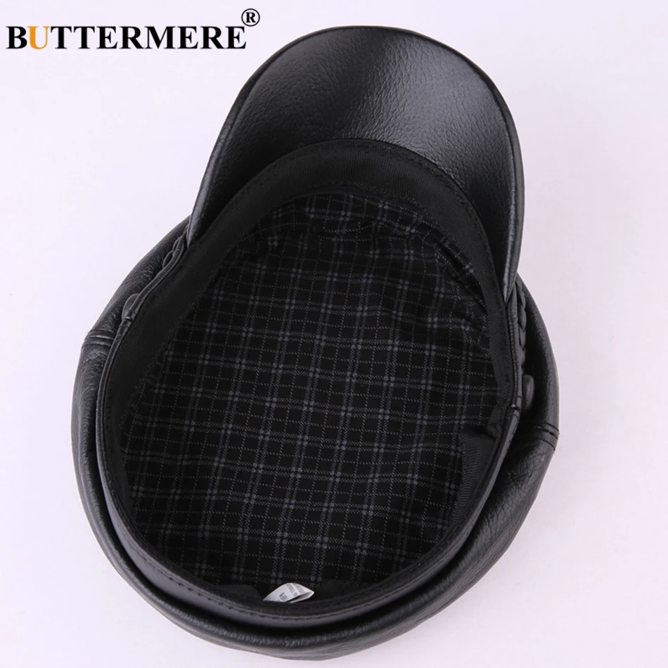 BUTTERMERE Women Newsboy Hats Black Leather Flat Caps Ladies Casual Genuine Sheepskin Leather Winter Classic Painter Caps Sailor