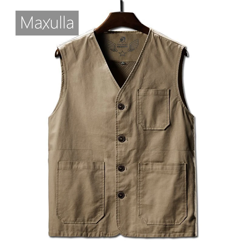

Maxulla Летняя мужская куртка без рукавов для отдыха на открытом воздухе Рыбалка жилет хлопковые модные рабочие жилеты для мужчин одежда