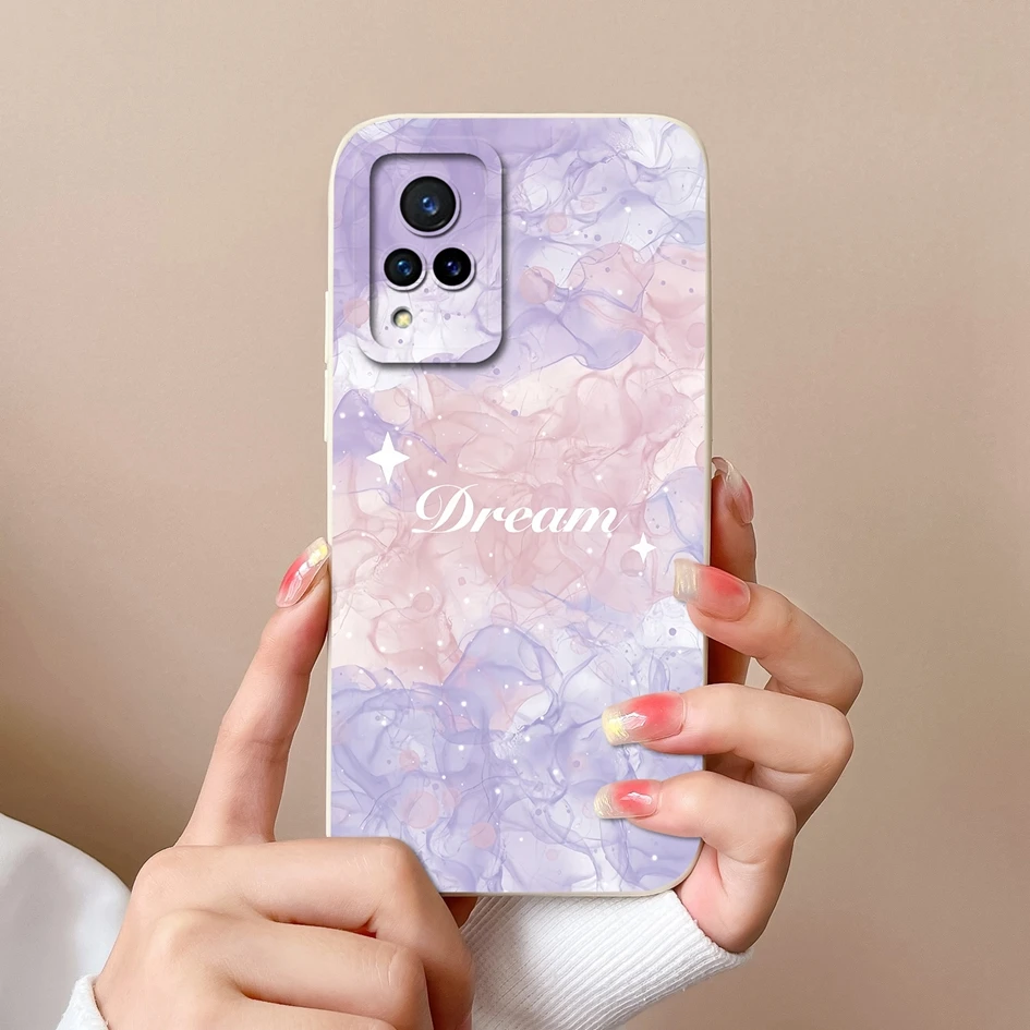 Beautiful Color Floral Pattern Liquid Silicone Phone Case with Lens Protection