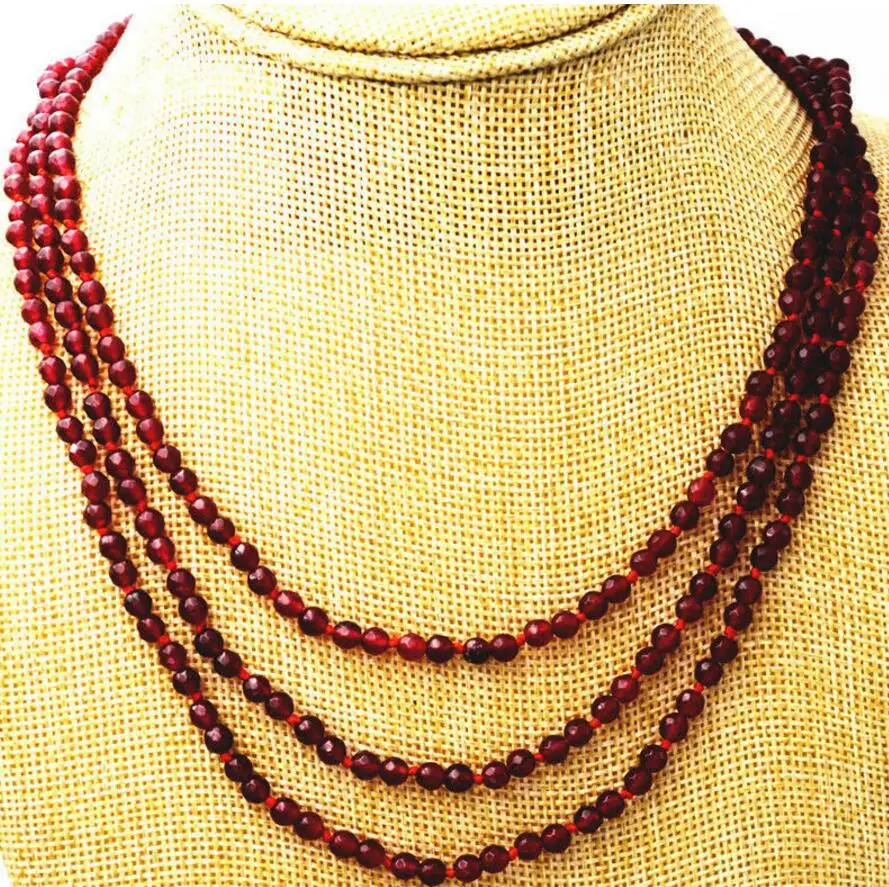 

NEW Fashion boutique 3 rows 4 mm faceted Red garnet bead necklace 17-19 inchAAA