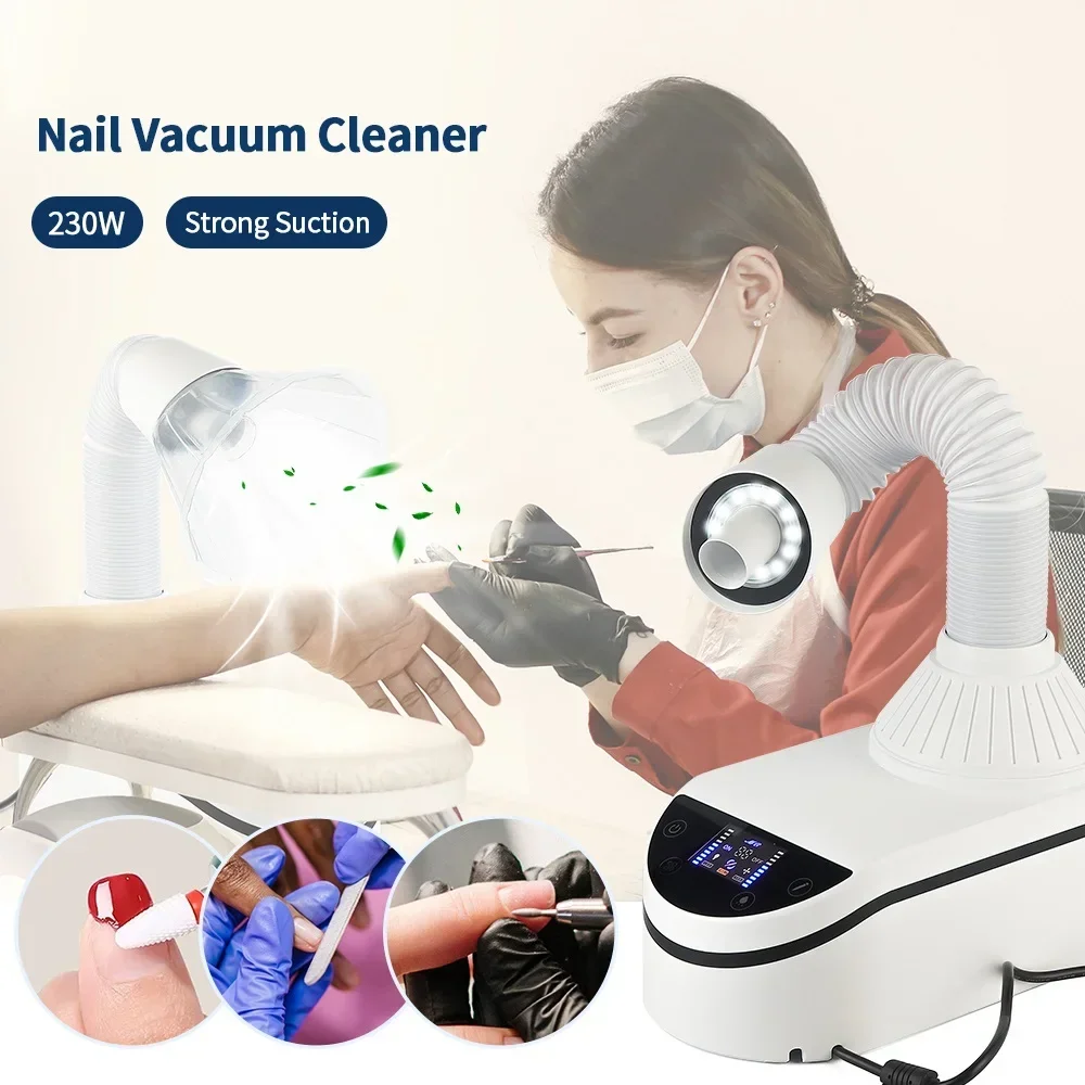 230W Power LED Nail Dust Collector Strong Vacuum Cleaner Manicure Suction Dust Cleaner With Smart Touch Screen Retractable Elbow