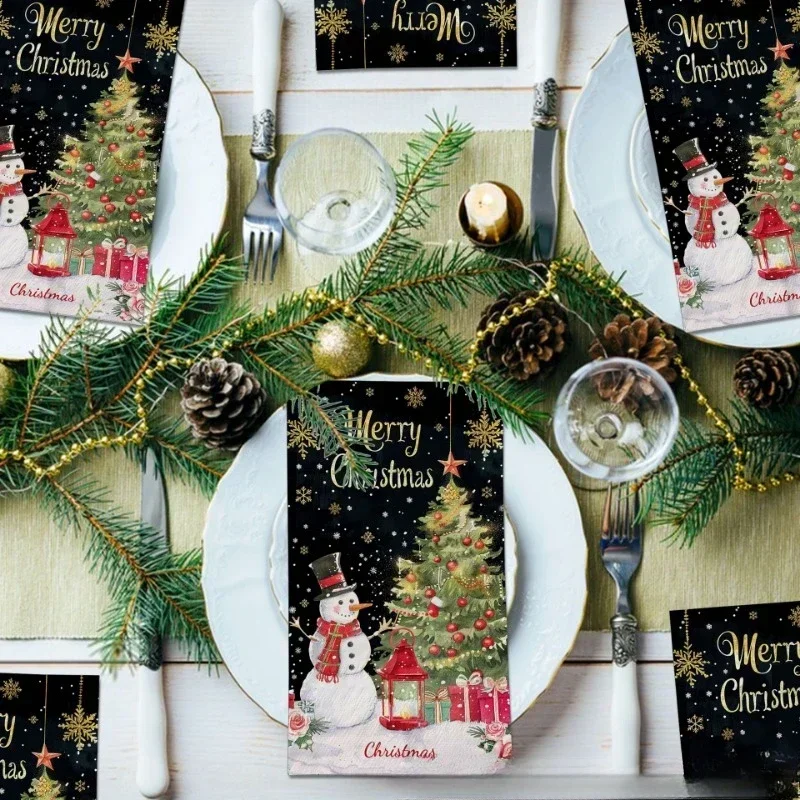 20pcs 34.2*40.6cm 2Ply Christmas Snowman Long Paper Napkin Large Size Party Table Paper Black Gold Christmas Tree Placemat