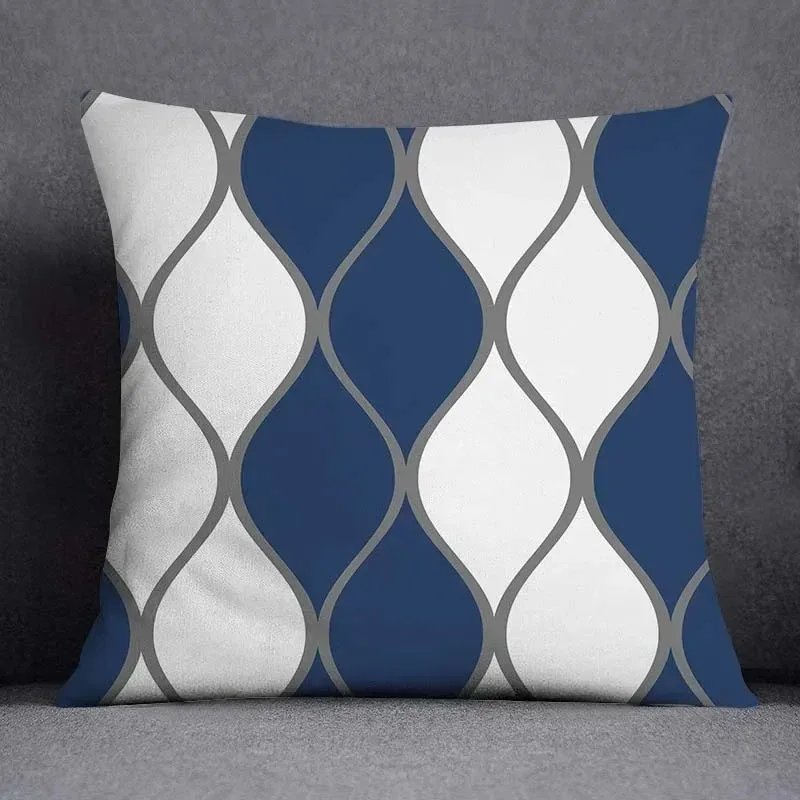 45x45CM Kissenbezug mit geometrischem Muster, Polyester, blau-grau, Sofakissen, Dekokissen, Heimdekoration, Kissenhülle – Detail 17