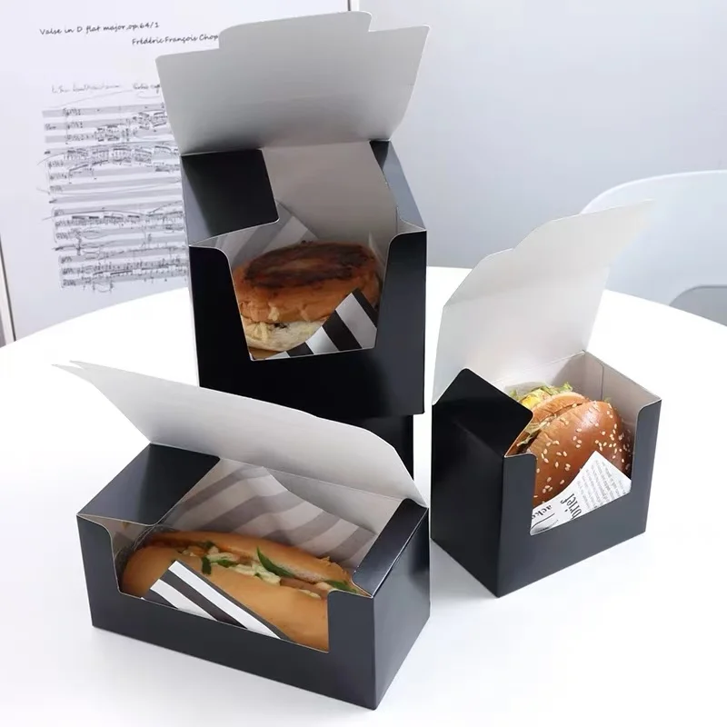 50pcs Black Paper Sandwich Boxes, Disposable Burger, Toast, Bread, Donut, Egg & Pas... - SKU BPHB2315 - UGI Packaging