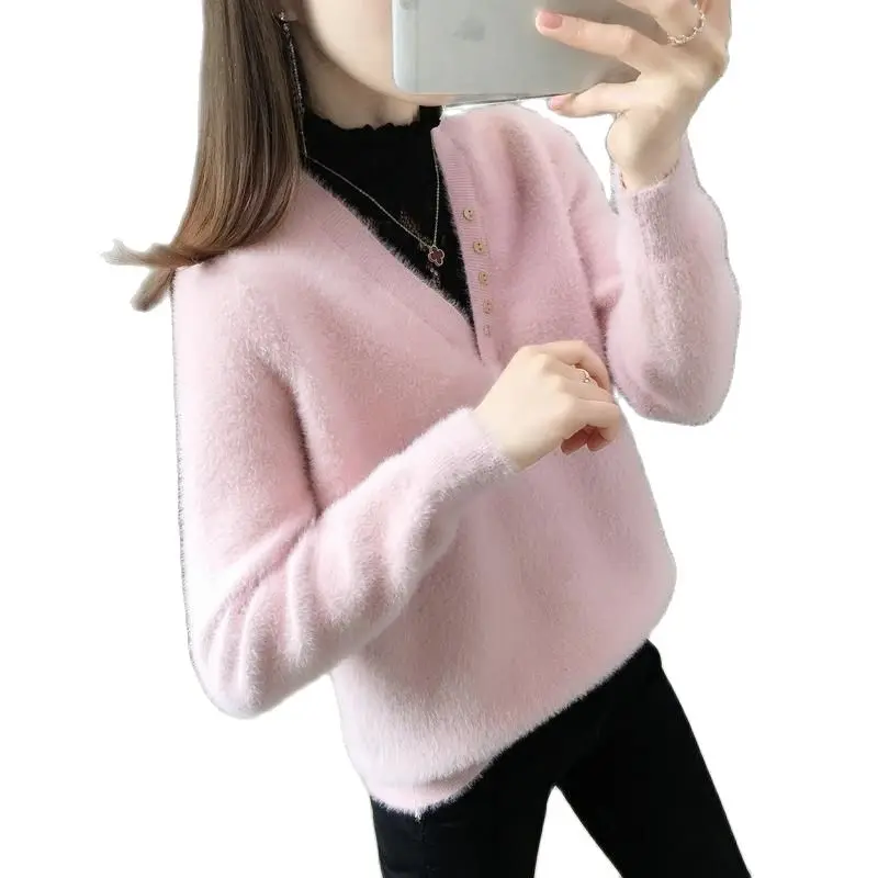 

Women lace sweater imitation mink fur sweater knitting blouse