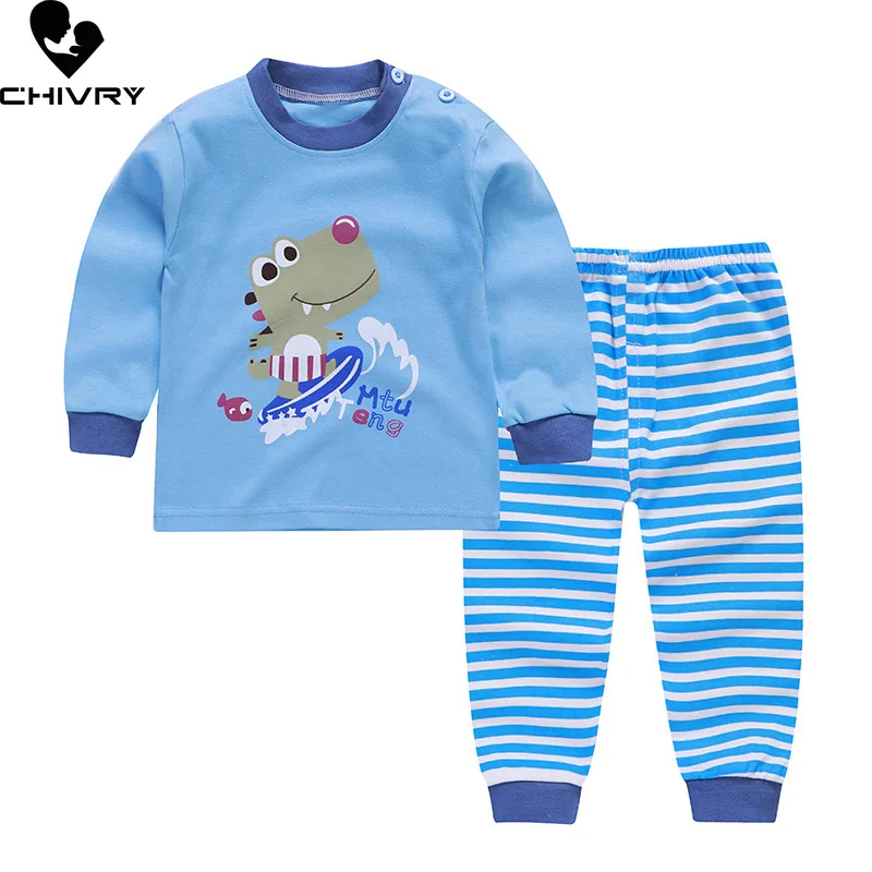 2023 New Kids Boys Girls Pajama Sets Cartoon Print Long Sleeve Cute T-Shirt Tops with Pants Toddler Baby Sleeping Clothing Sets