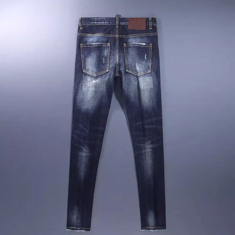 High Street Fashion Men Jeans Retro Blue Stretch Slim Fit Ripped Jeans Men Hole Patched Designer Hip Hop Brand Pants Hombre