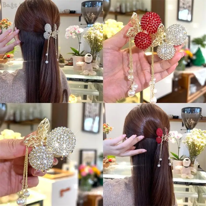 1Pc Cherry Tassel Hairpin Rhinestone Hair Clip Woman Hair Claw Jewelry Hair Accessories Fairy Headwear