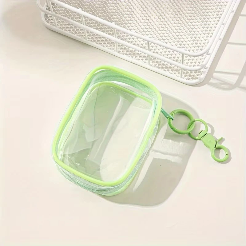 Compact Transparent Zippered Storage Bag - Multifunctional Organizer for Travel Accessories with Keychain