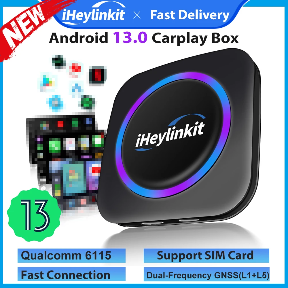 

iHeylinkit Qualcomm 6115 Android 13 Ai Box CarPlay Wireless Android Auto 8+128GB Support Google Play 4G LTE SmartLink GPS