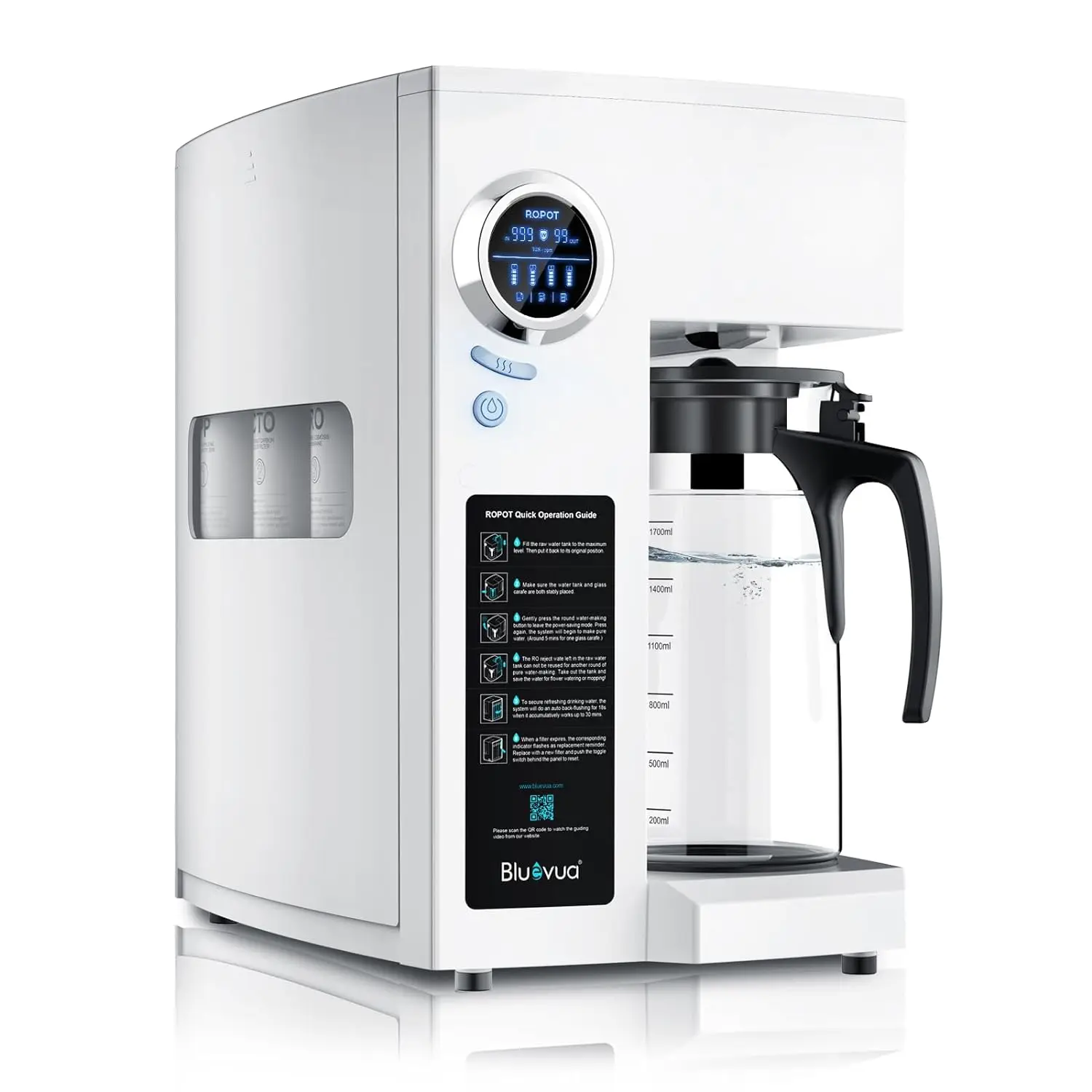 

Bluevua RO100ROPOT-UV Reverse Osmosis System Countertop Water Filter - 6 Stage Purification with UV and Remineralization,