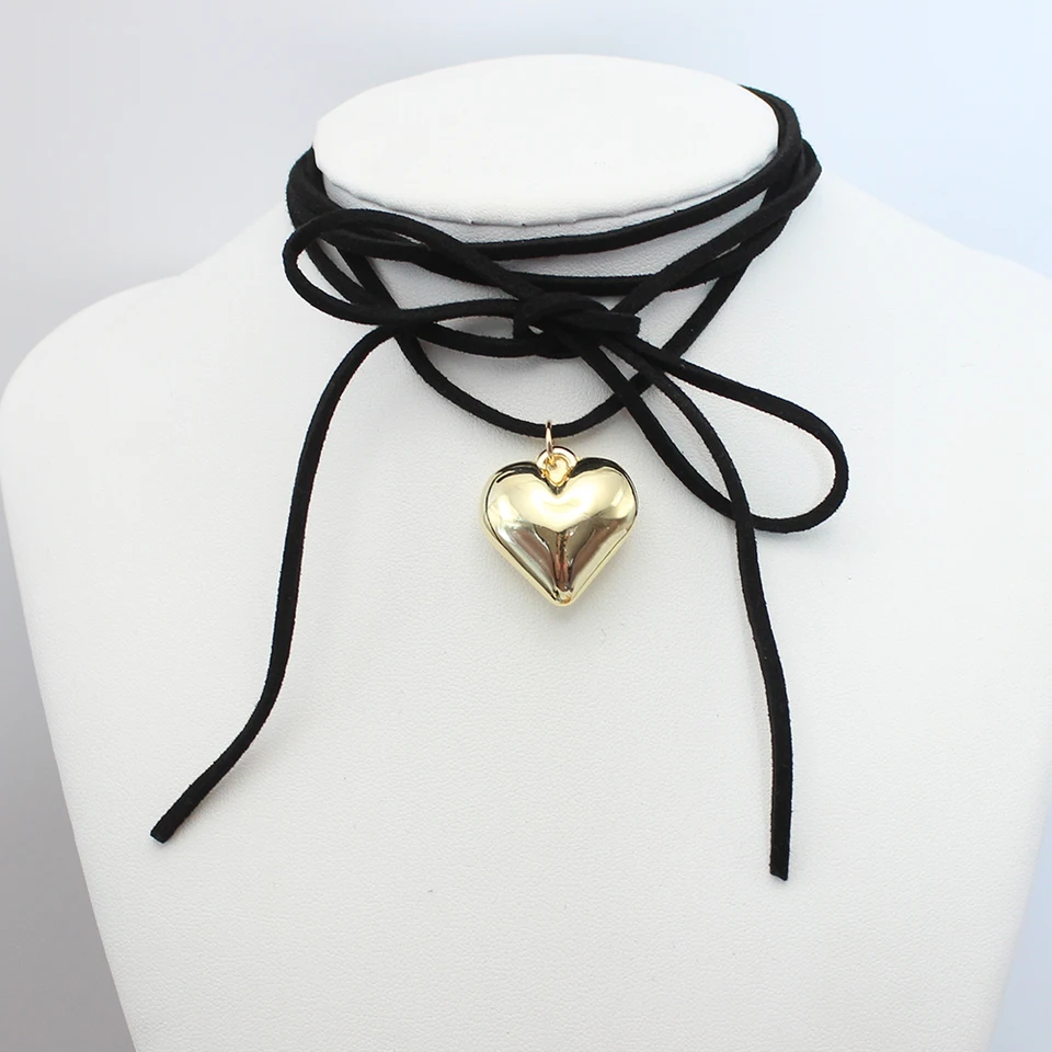 Collana Choker Donna A Cuore In Velluto Nero | Girocollo Gotico Regolabile | Ciondolo Grande | Stile Y2K | 145 Cm