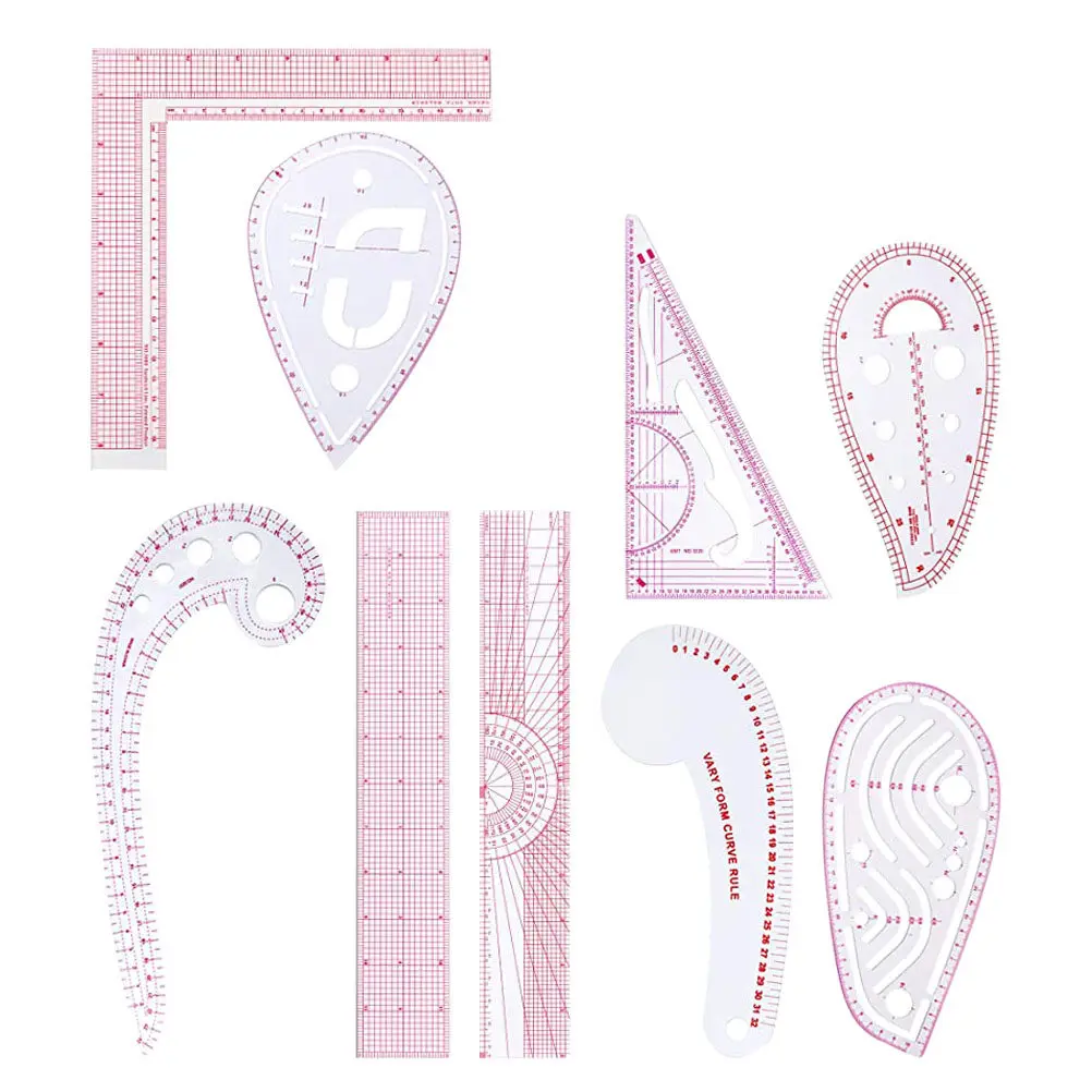 9종 프랑스식 미터법 측정자 세트, 재봉 도구, 의류 패턴 제작용 곡선자, DIY 공예용