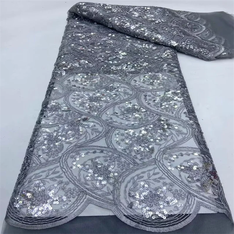 

White/Green Sequins African French Lace Fabric 2024 Grey High Quality Tulle Lace Material Bridal For Nigerian Wedding Dress
