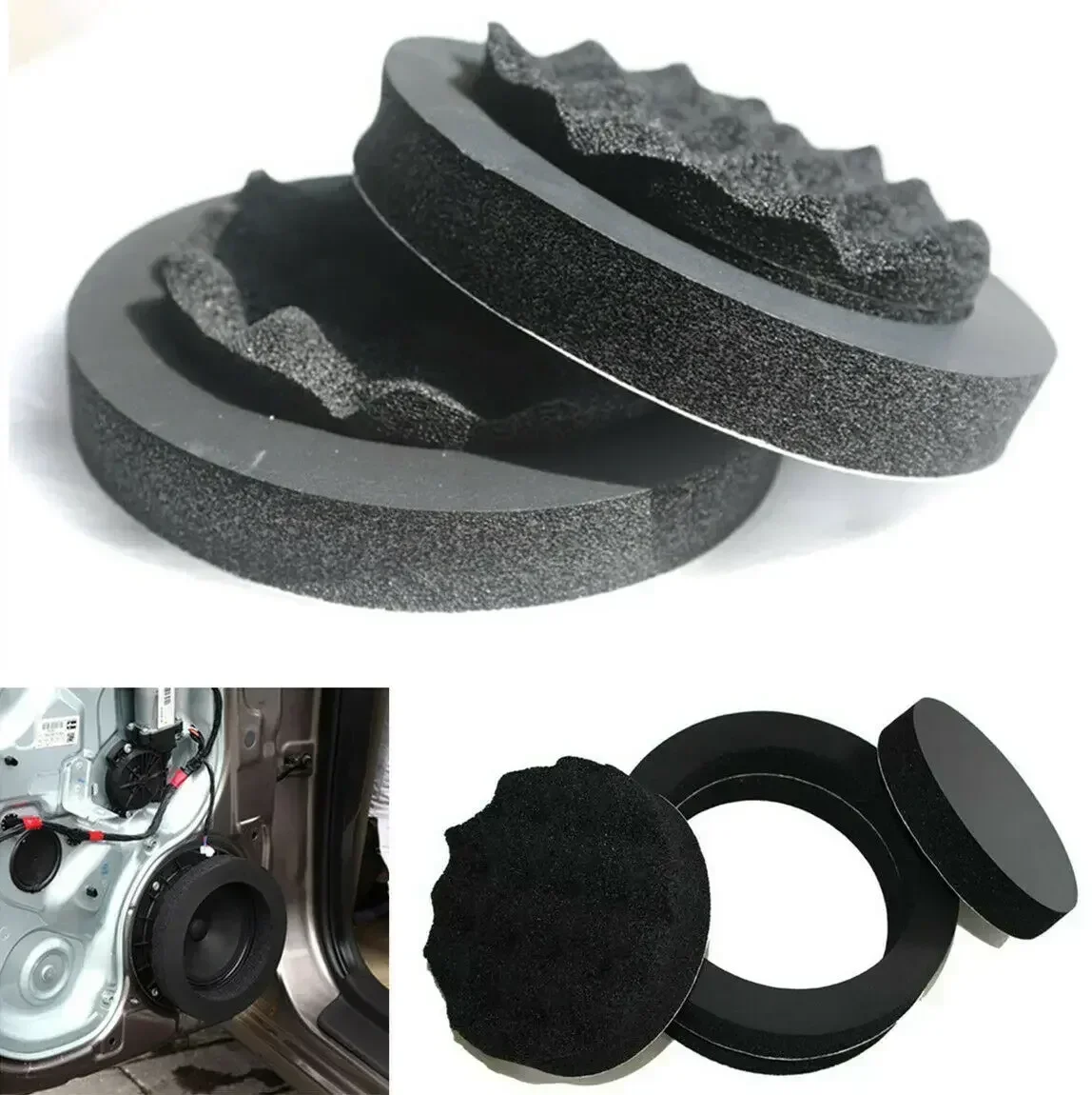 2/4Pcs 6.5" Car Door Soundproof Ring Foam Pad Woofer Speaker Noise Insulation Automobiles Interior Accessories