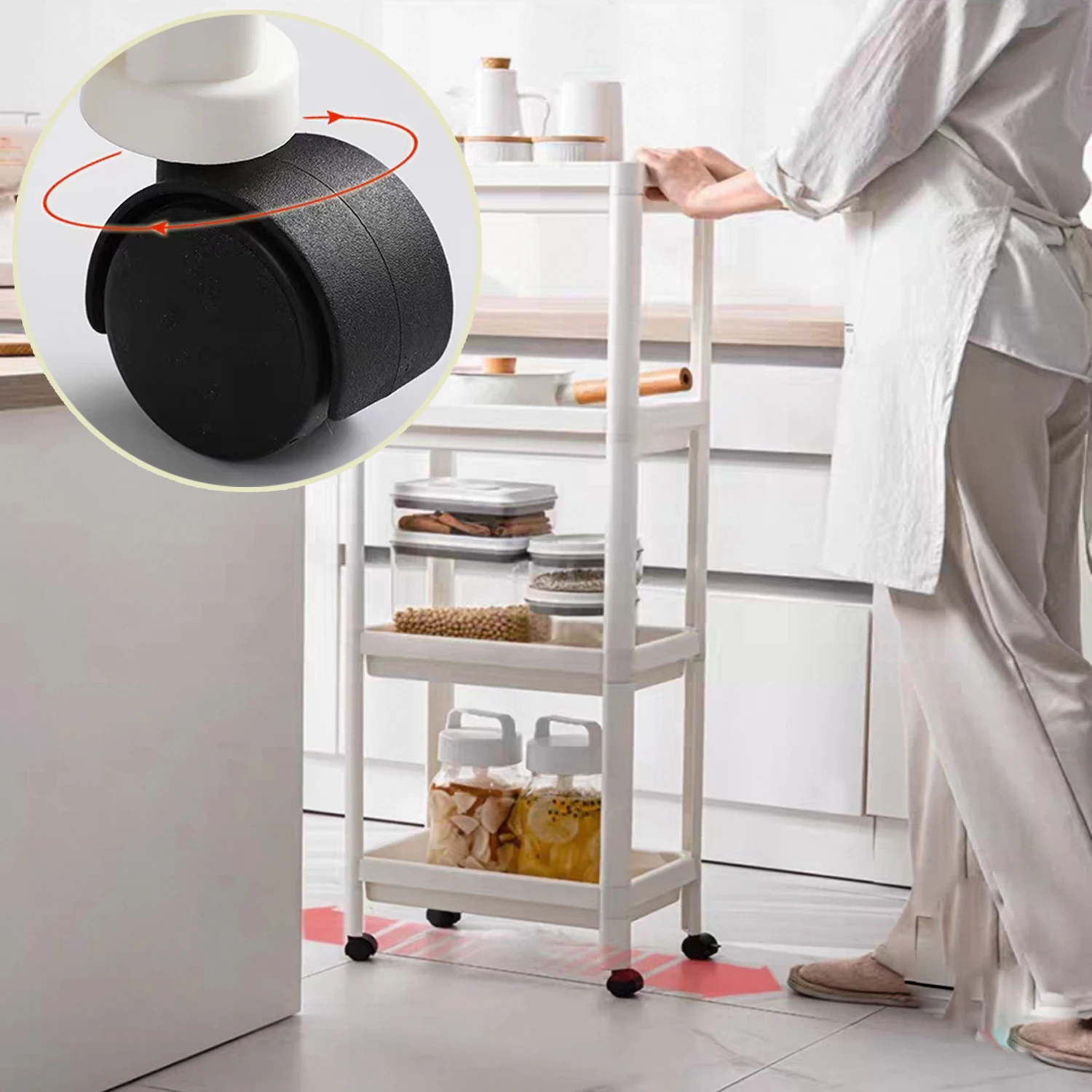Rolling Storage Cart 3/4 Layers Organizer Mobile Shelving Unit Large Capacity for Kitchen Office Bathroom Laundry Living Room