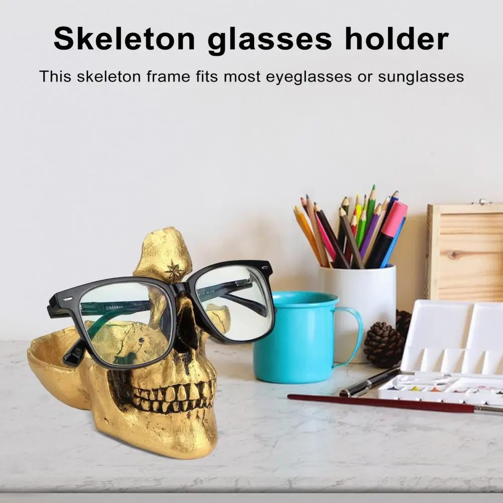 

Skull Sunglasses Display Stand Glasses Stand Decoration Resin Skull Sculpture Multi-functional Eyeglasses Key for Halloween