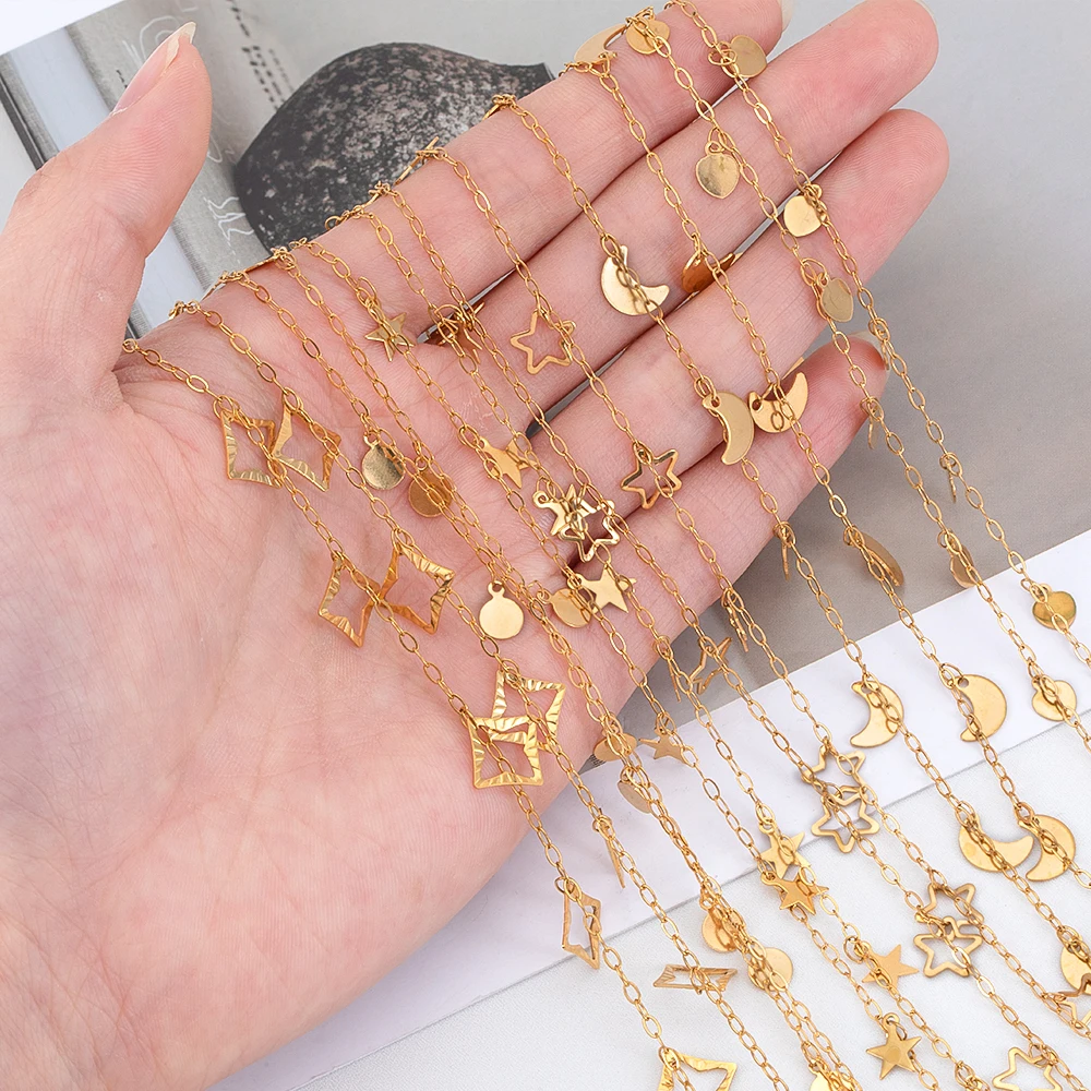 1 Meter Edelstahl Blatt Stern Charm Quaste Gliederkette Baumeln Charms Anhänger Ketten für DIY Halskette Armband Schmuckherstellung – Detail 3