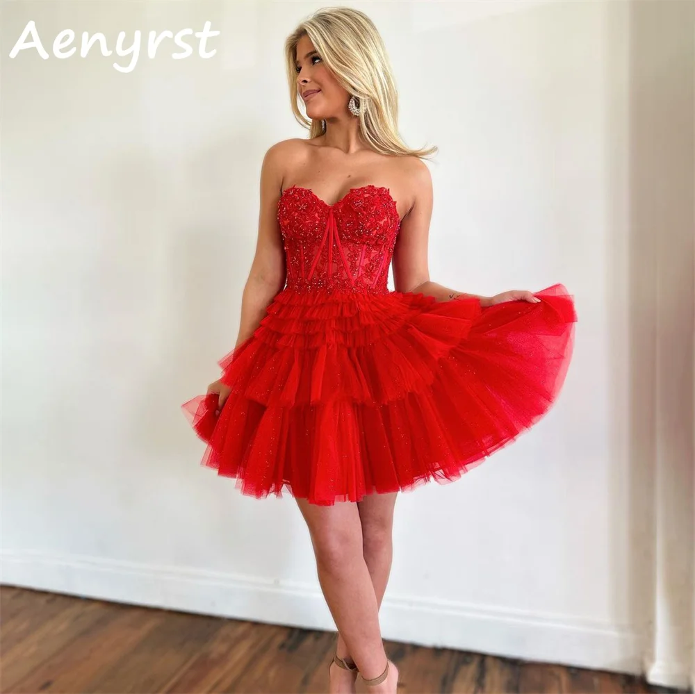 

Aenryst Red Mini Tulle Sweetheart Homecoming Dresses A Line Tiered Beading Cocktail Dress Party Gowns Christmas New Year 2024