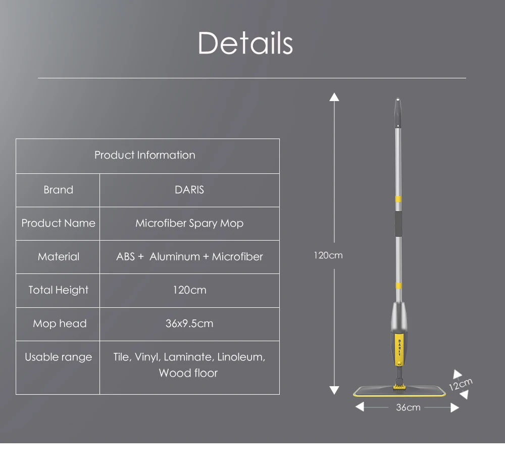 Description Picture 3 of itemSDARISB 360° Rotating Spray Microfiber Mop For Floor Cleaning Magic Multifunction Floor Cleaning Brooms Mop With Reusable Pads