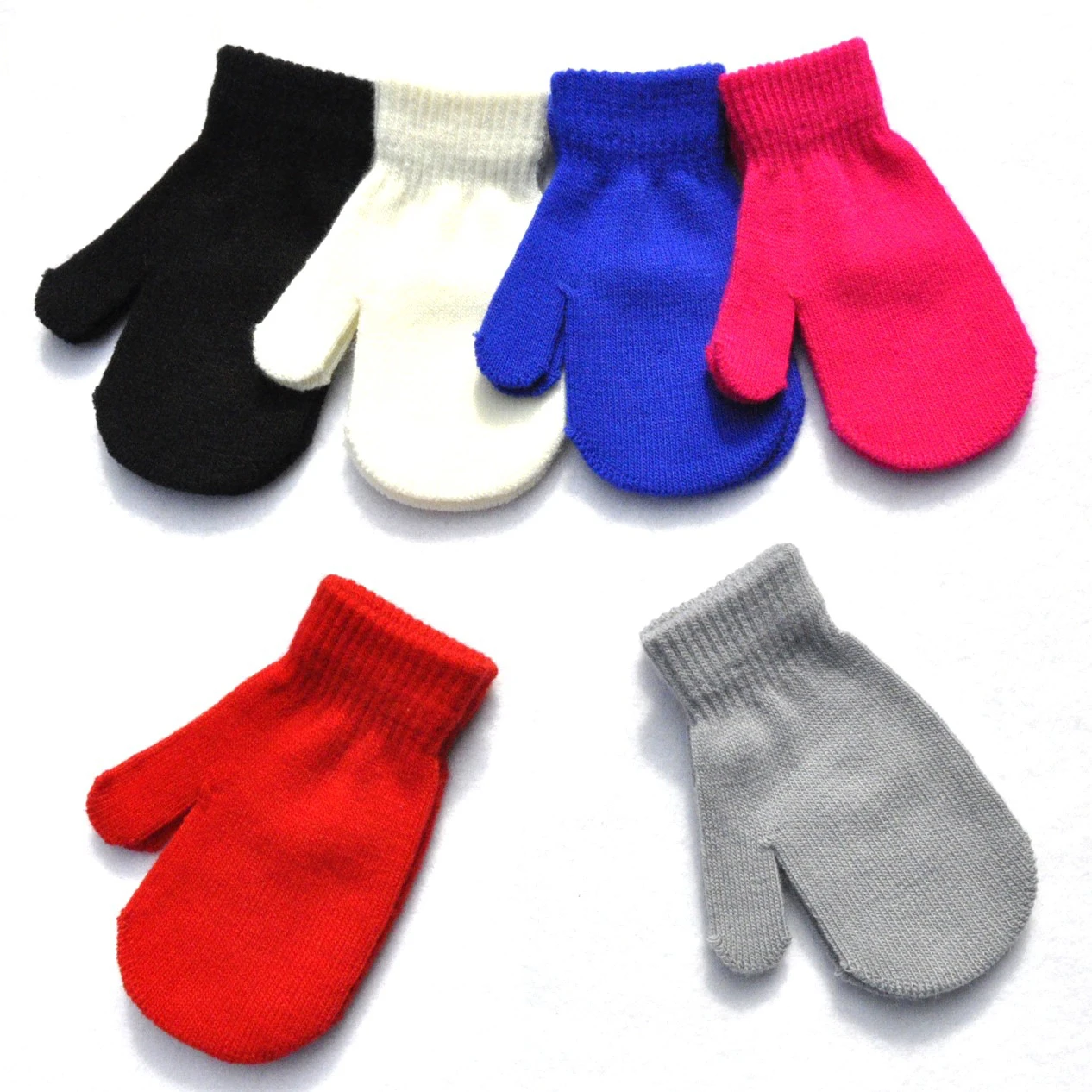 Winter Knitted Warm Gloves For 5-11Y Boys Girls Student Children Solid Finger Wrapped Mittens Outdoor Cycling Skiing Gloves