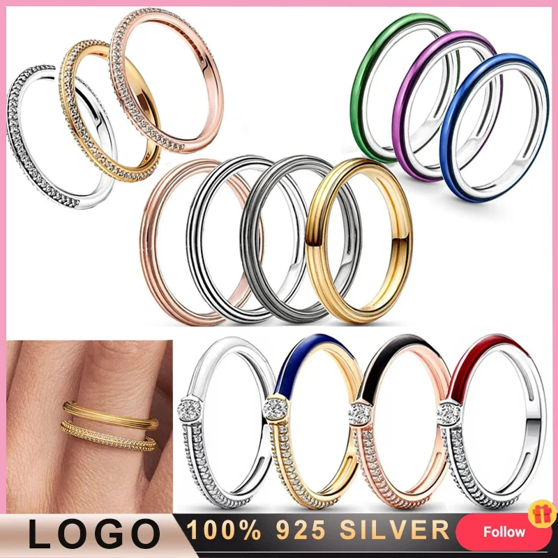 

New Women's Popular Ring 925 Sterling Silver Original Logo ME Series Multi Color Drip Glue Shining Ring DIY Charming Jewelry