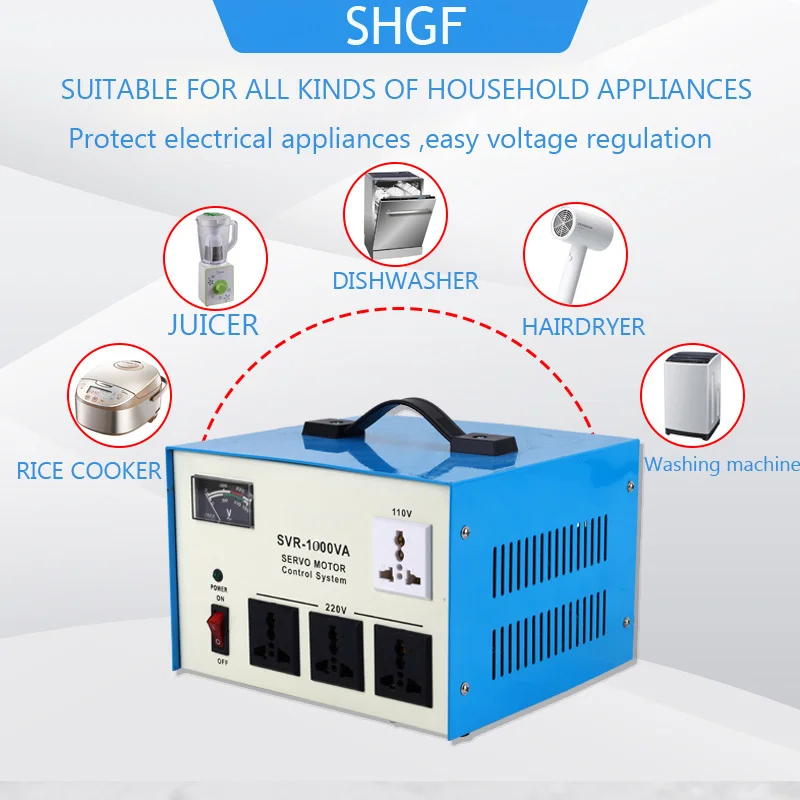 좋은 할인 1KVA 단상 자동 전압 안정기 서보 제어 AVR PC 냉장고 에어컨 220V AC 전류