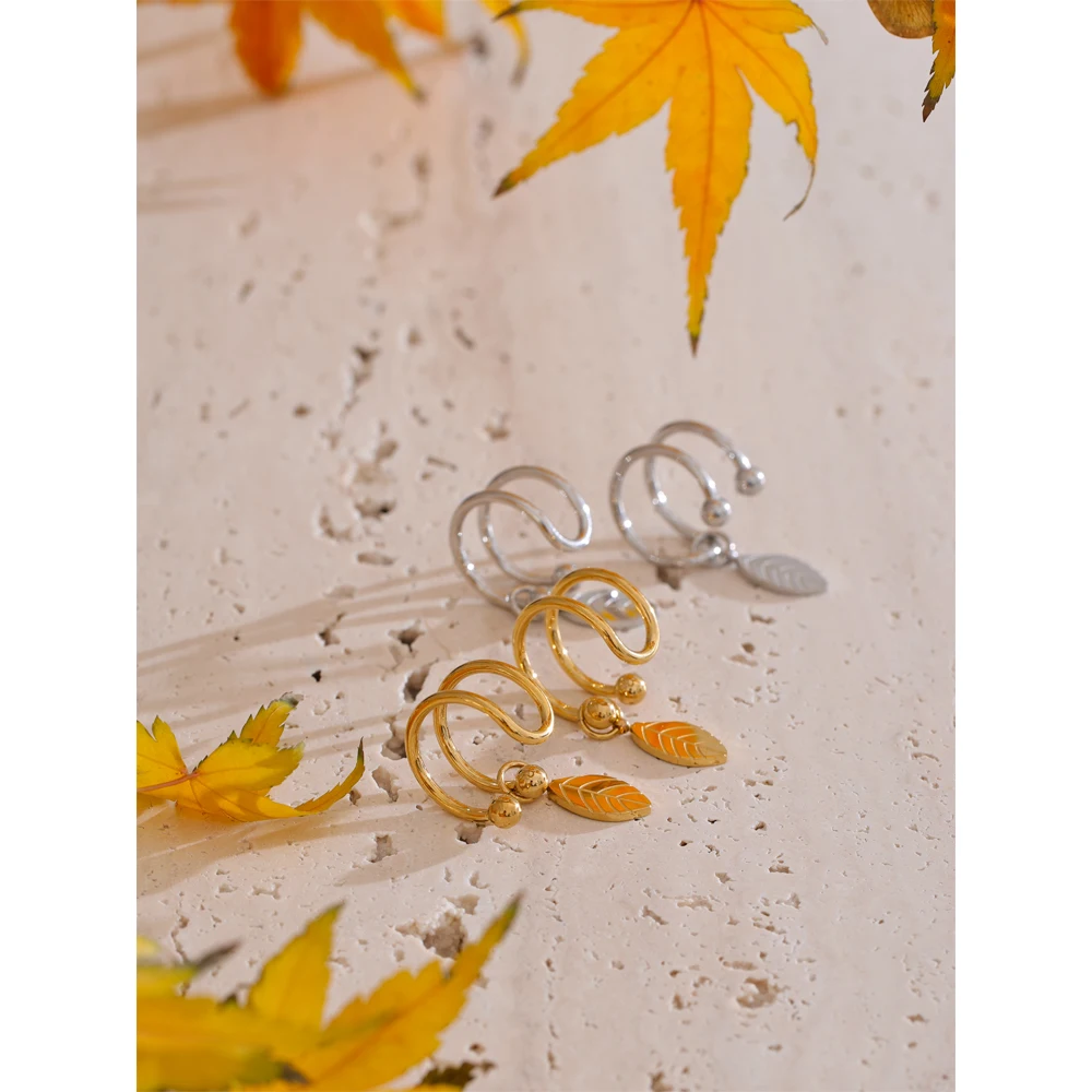 Yhpup Earrings Double Layer Leaf Drop