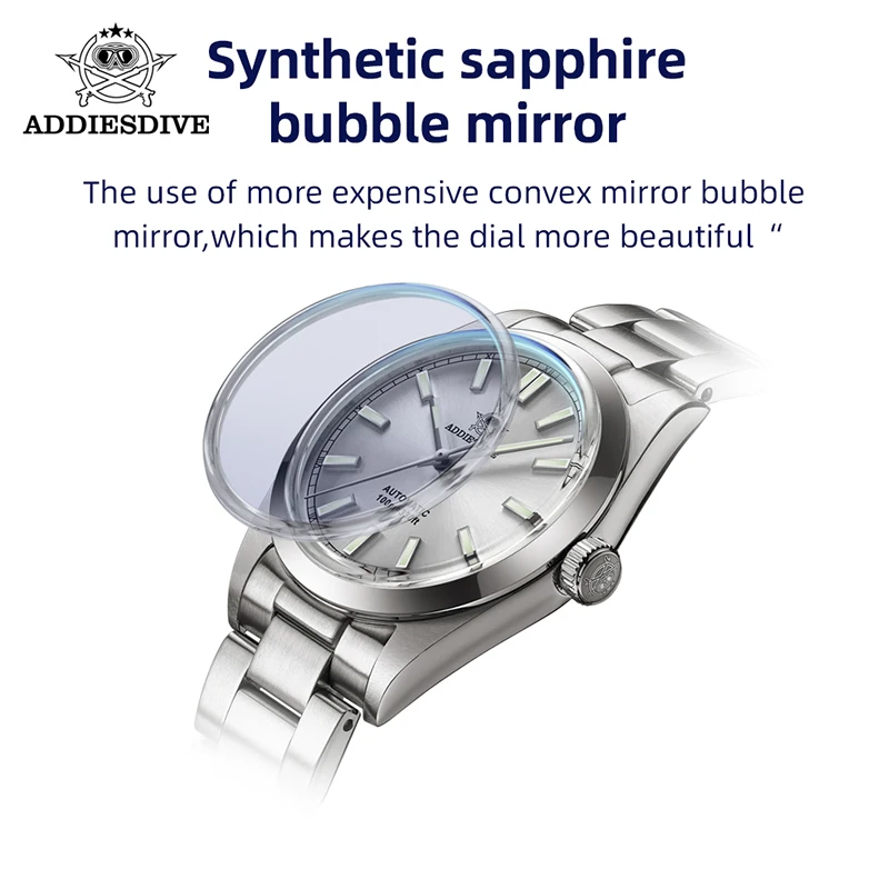 ADDIESDIVE Men's Automatic Wristwatch 36mm PT5000 Movement Sapphire Bubble Mirror Pot Cover Glass Men Watch Waterproof Watches
