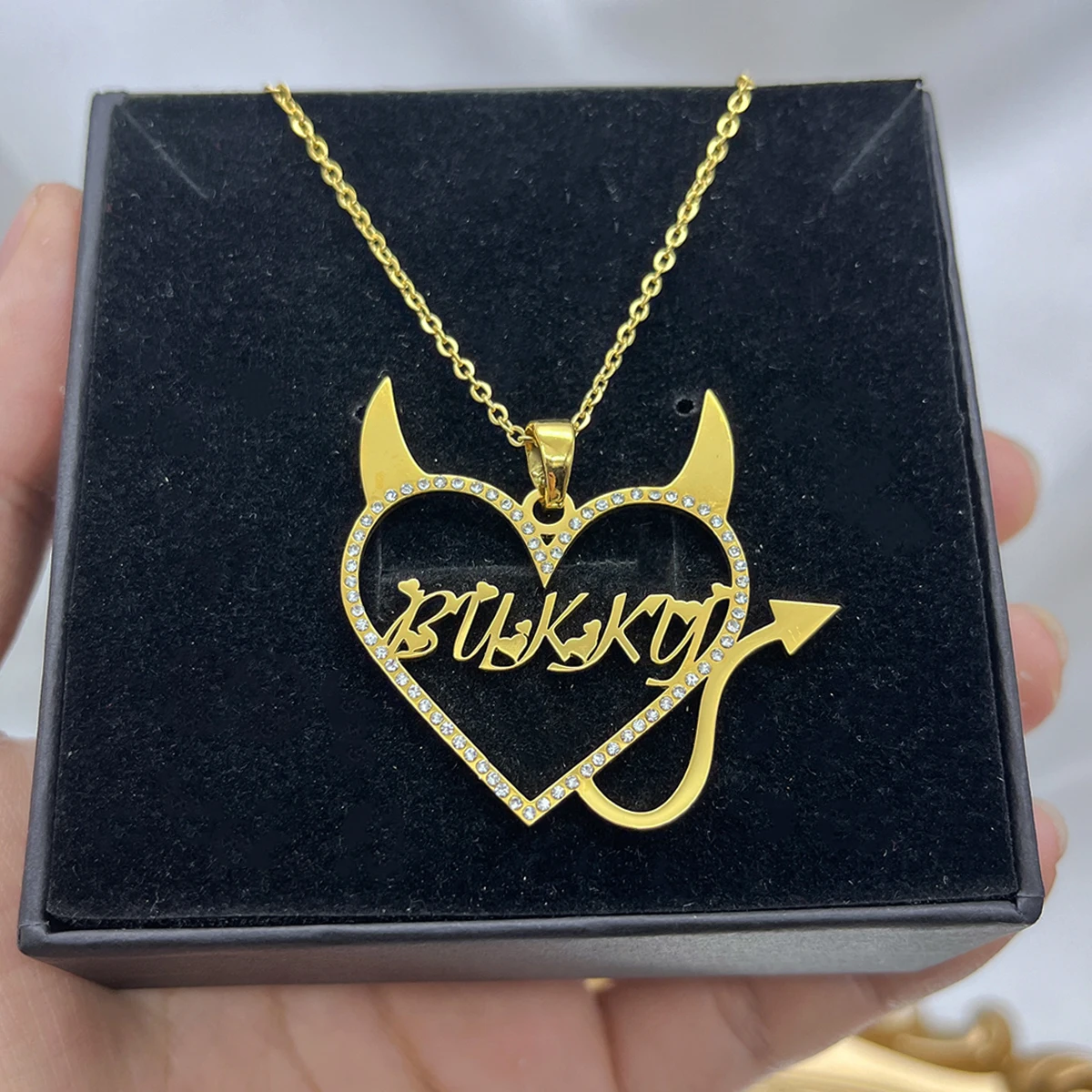 Custom name Love Heart Accent Devil Cute Heart Pendant Necklaces Jewelry Stainless steel necklace For WomenDecoration pendant atlantic starr all in name of love 1 cd