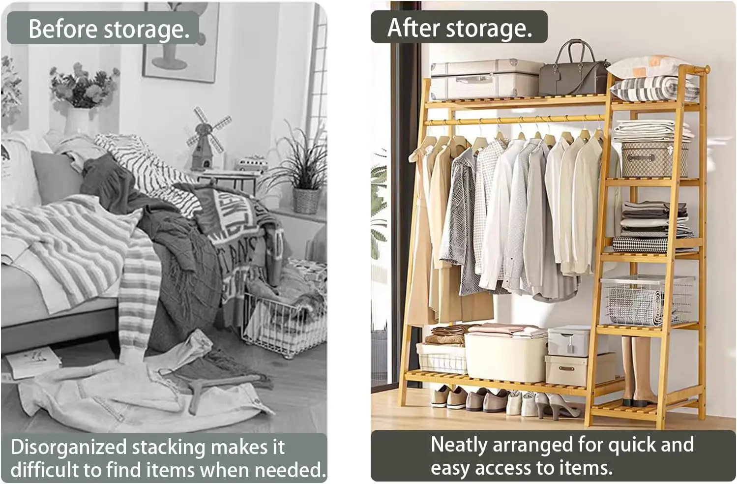 Bamboo Clothing Garment Rack 7 Tier Storage Shelf Coat Clothes Hanging Rack Portable Wardrobe Closet Organizer Top Shelf