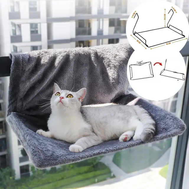 Soft Cat Hammock Metal Iron Frame Warm Fleece Mat Hanging Cats Bed Sill Window Banister Cabinet Radiator Hanger Sleeping Bed