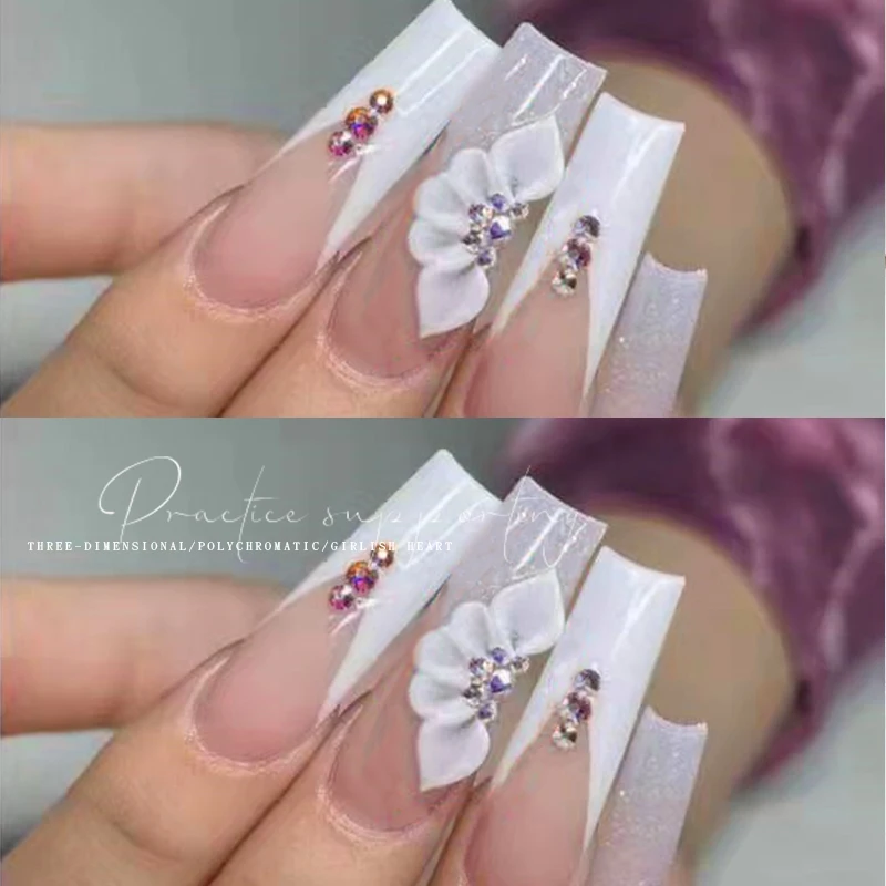 EBANKU 3D Acryl Blumen & Perlen Für Nail Art – 2 Boxen Mit 60 Stück, Weiße Blumen, Kaviarperlen, Glitzer-Dekoration Für Nägel