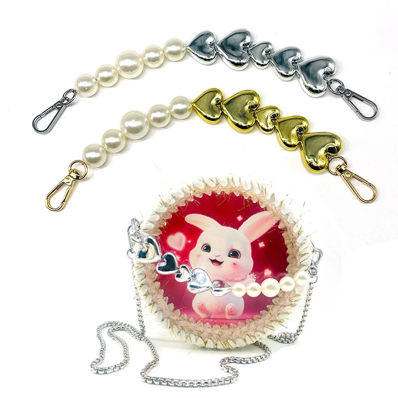 

Pearl Heart Shape Bag Strap For Women's handbag Accessories Belt Brand Handles New Bead Chain Shoulder Messenger Bag Strap Chain