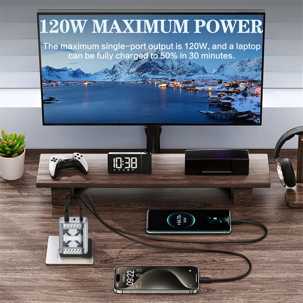 120W 3 Ports USB C Charger PD Fast Charging Charger Power Adapter Type C Quick C