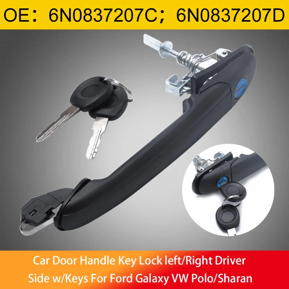 Car Door Lock Handle Front Right Left With Barrel Keys 6N0837207C 6N0837207D For VW POLO 6N 6N1 6N2 Exterior Parts
