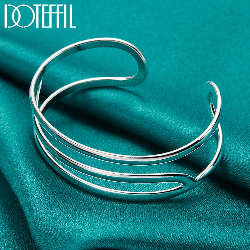 DOTEFFIL 925 Sterling Silver Three Line Bangles Bracelet For Man Woman Wedding Engagement Party Fashion Jewelry - Image 5